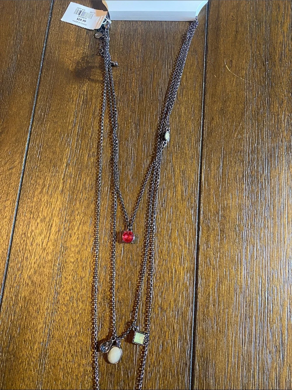LOFT Layered Bronze Necklace with Red Stone Accents